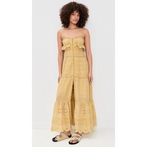 NWT Marant Etoile Light Ochre Yellow Paule Tiered Maxi Dress Womens 36 / US 0